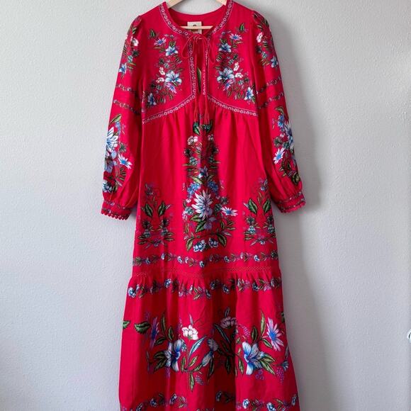 NWT FARM RIO Red Sweet Bloom Bouquet Midi Dress - Size XS - Picture 1 of 11